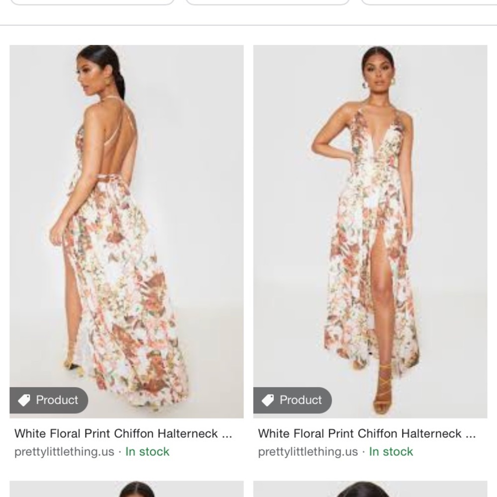 White Floral Print Halterneck Dress